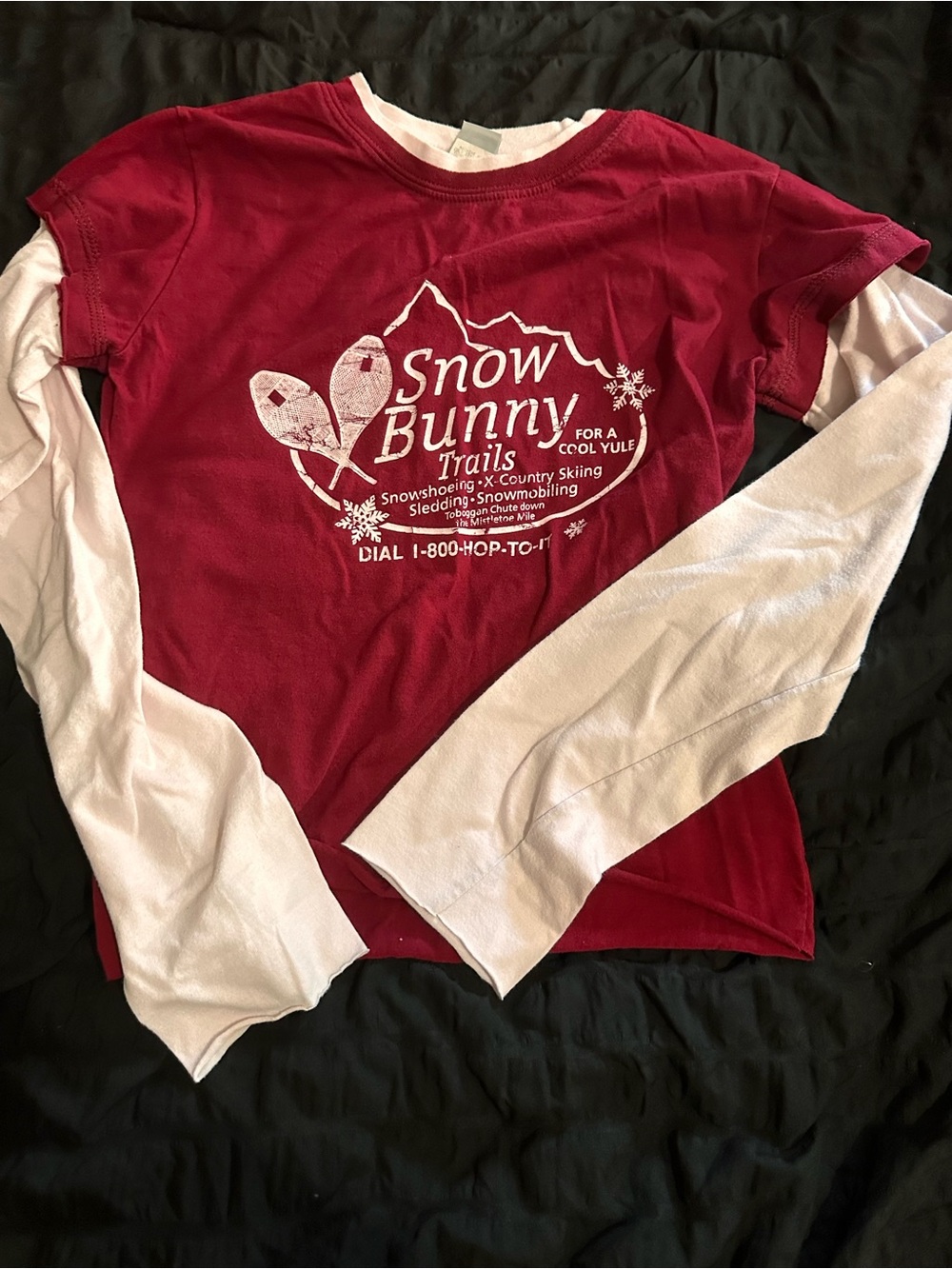 Vintage Red & pink  Layered Snow Bunny Long Sleeve baby tee  medium